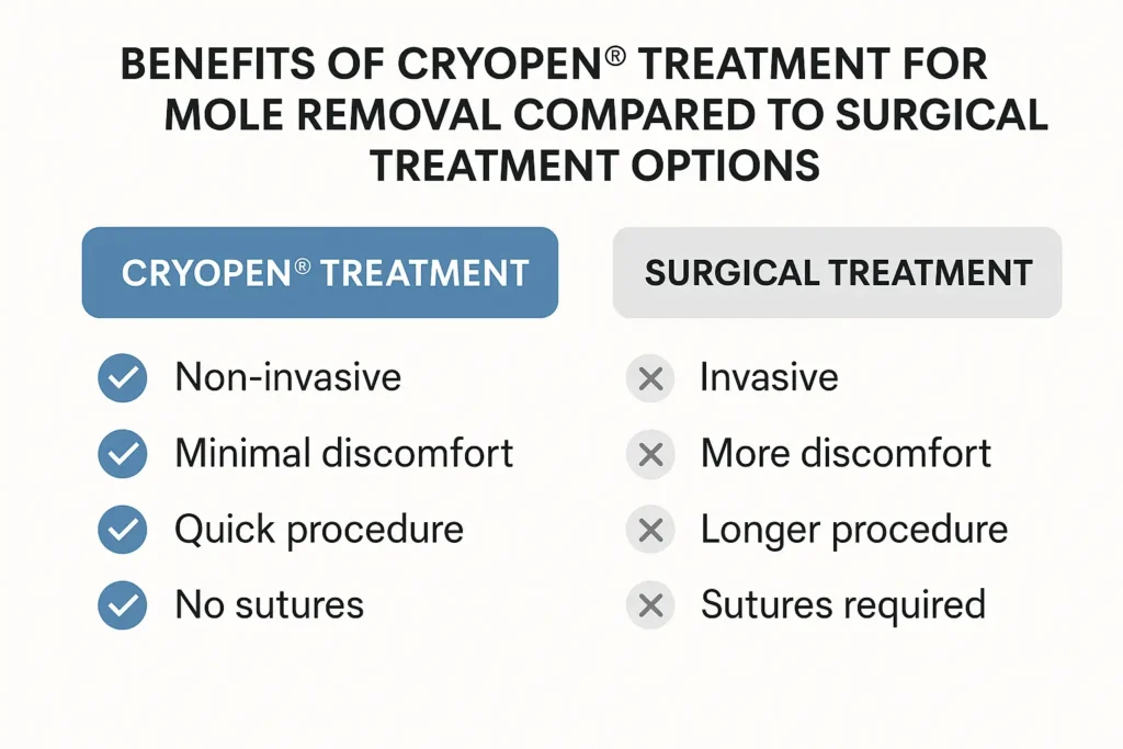 Table to show the benefits of getting moles removed Billericay from LA LIPO