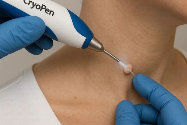 Person receiving cryotherapy Billericay for skin tag removal
