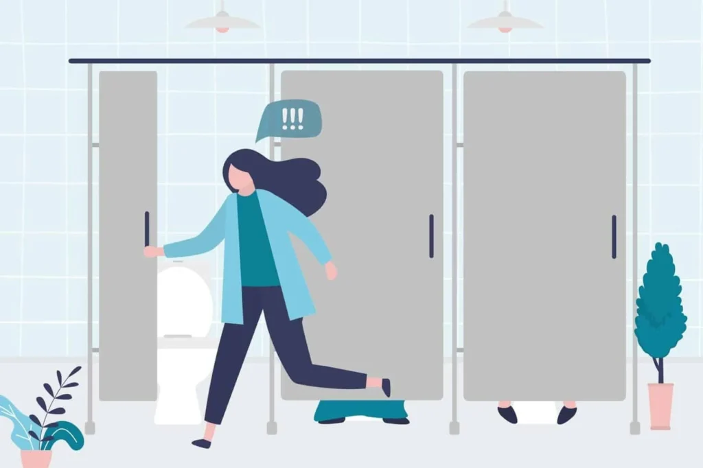 graphic of Urine incontinence Billericay woman running to the toilet.